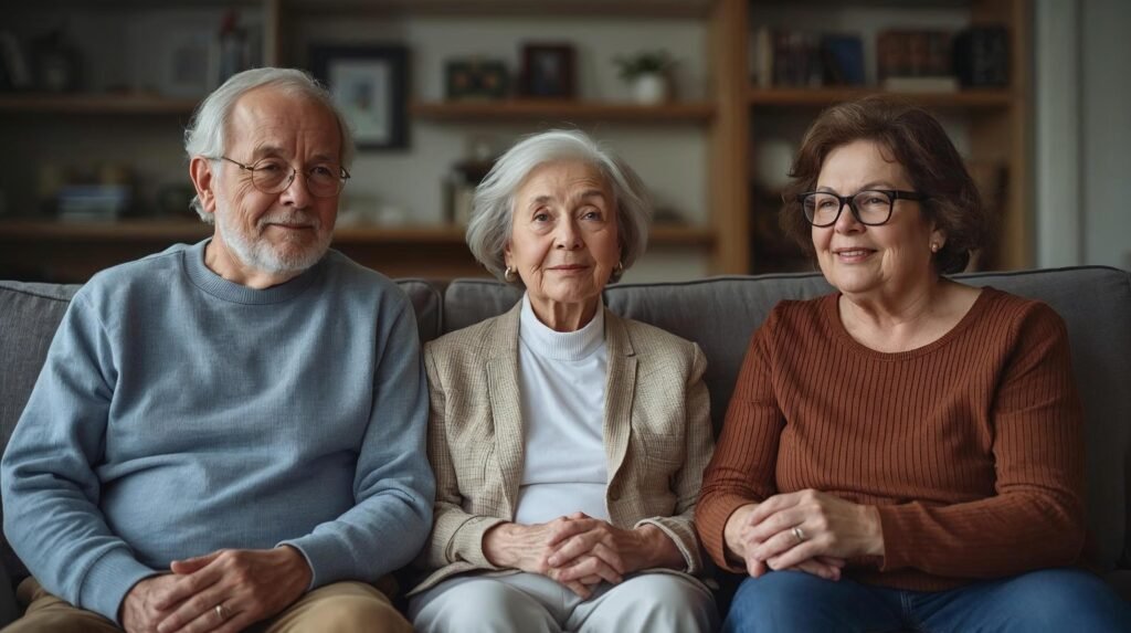 Família com diferentes gerações reunidas, ilustrando vínculos e dinâmicas do sistema familiar
