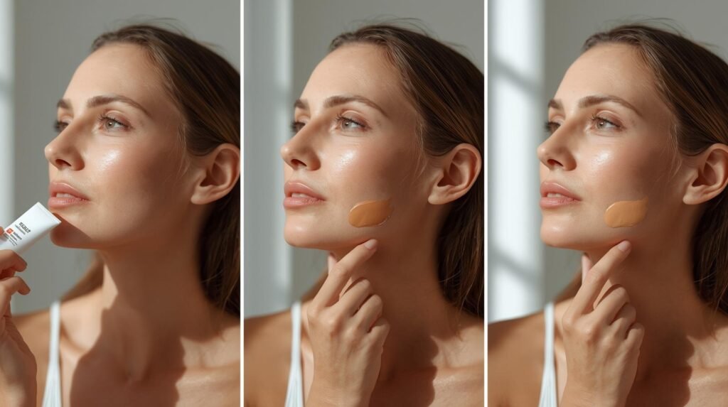 Teste de Tom de Cor sobre a Mandíbula para Aplicação de Protetor Solar .