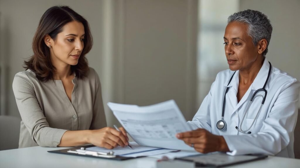 Exames da tireoide são analisados em ambiente clínico.